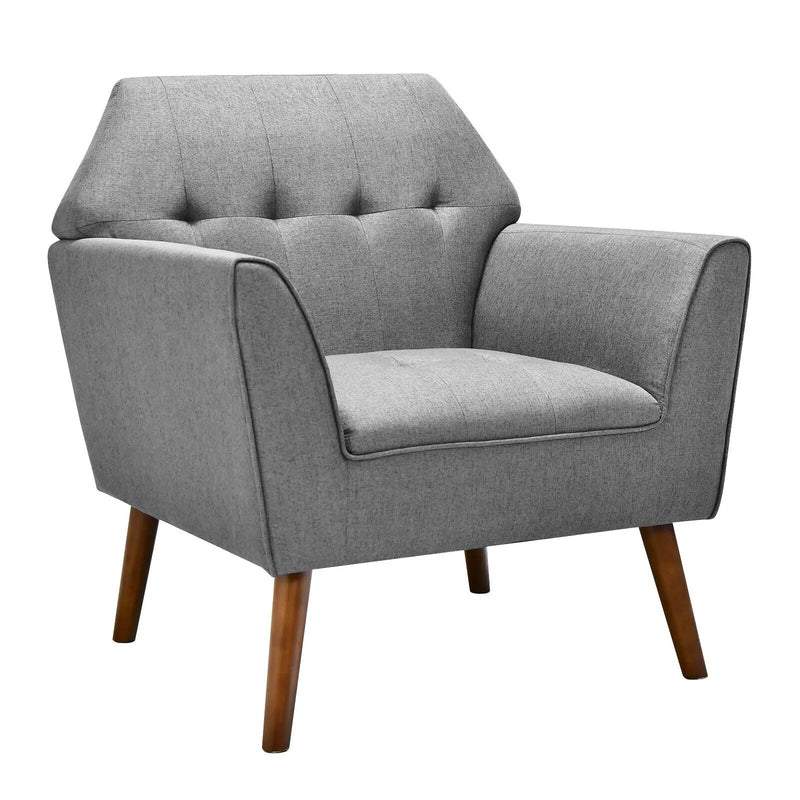 Modern Tufted Fabric Accent Chair with Rubber Wood Legs by DirectDeals