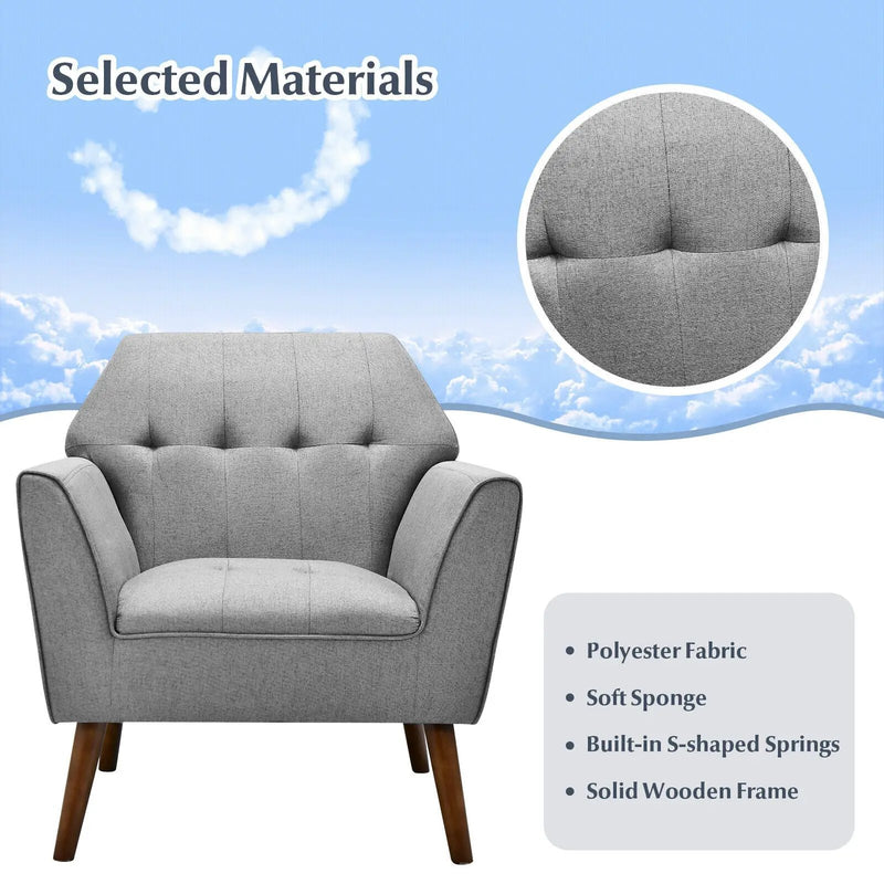 Modern Tufted Fabric Accent Chair with Rubber Wood Legs by DirectDeals