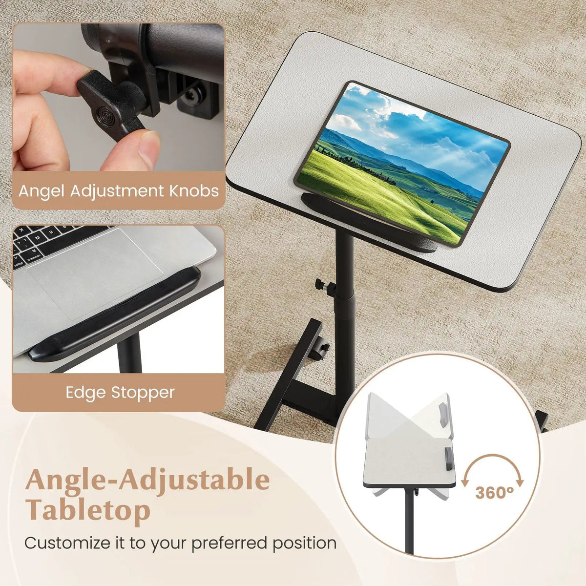 Overbed Rolling Food Tray Table by DirectDeals