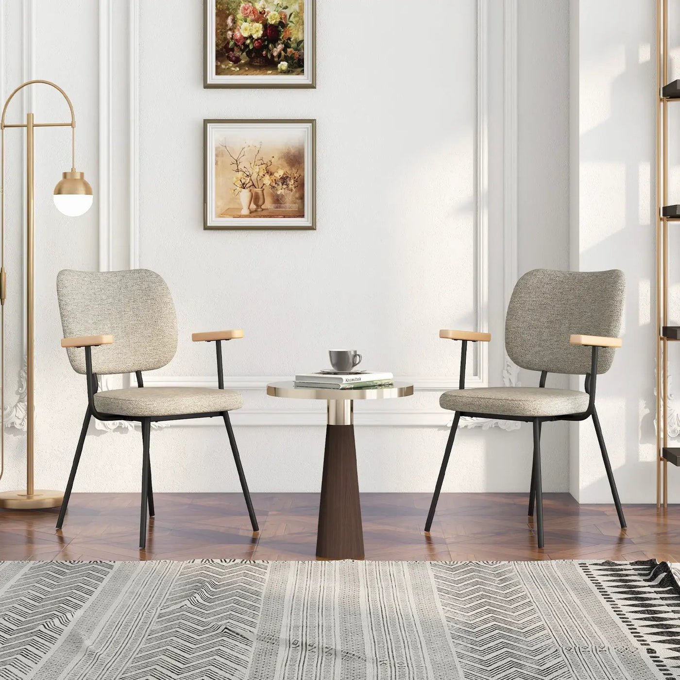 Set of 2 Modern Fabric Dining Chairs with Armrest and Curved Backrest by DirectDeals
