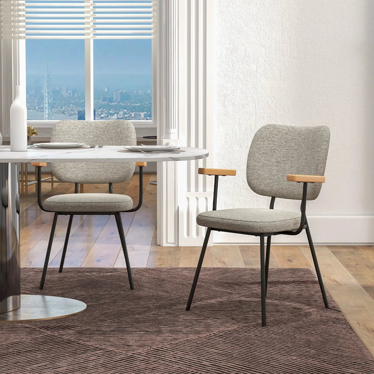 Set of 2 Modern Fabric Dining Chairs with Armrest and Curved Backrest by DirectDeals