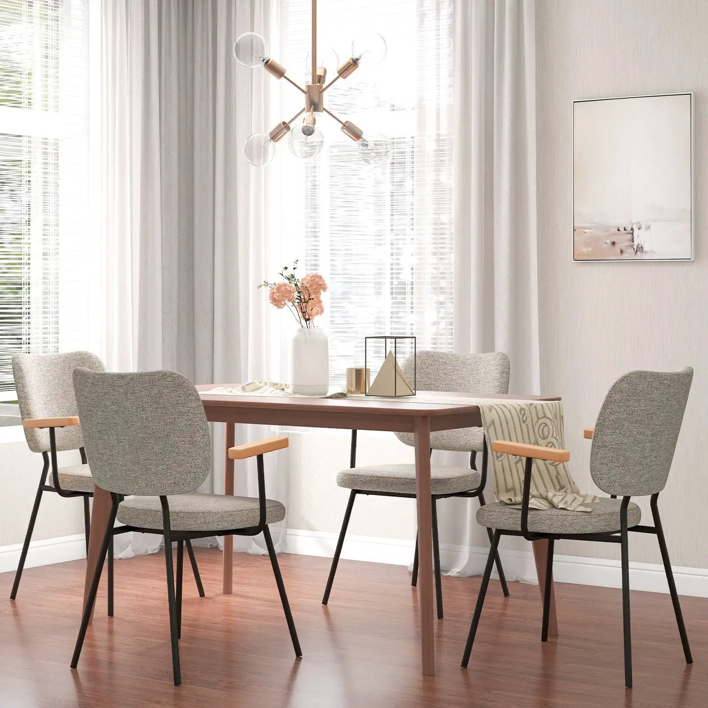 Set of 2 Modern Fabric Dining Chairs with Armrest and Curved Backrest by DirectDeals
