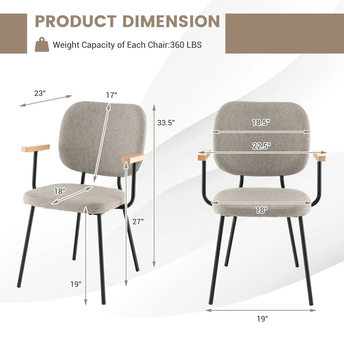 Set of 2 Modern Fabric Dining Chairs with Armrest and Curved Backrest by DirectDeals