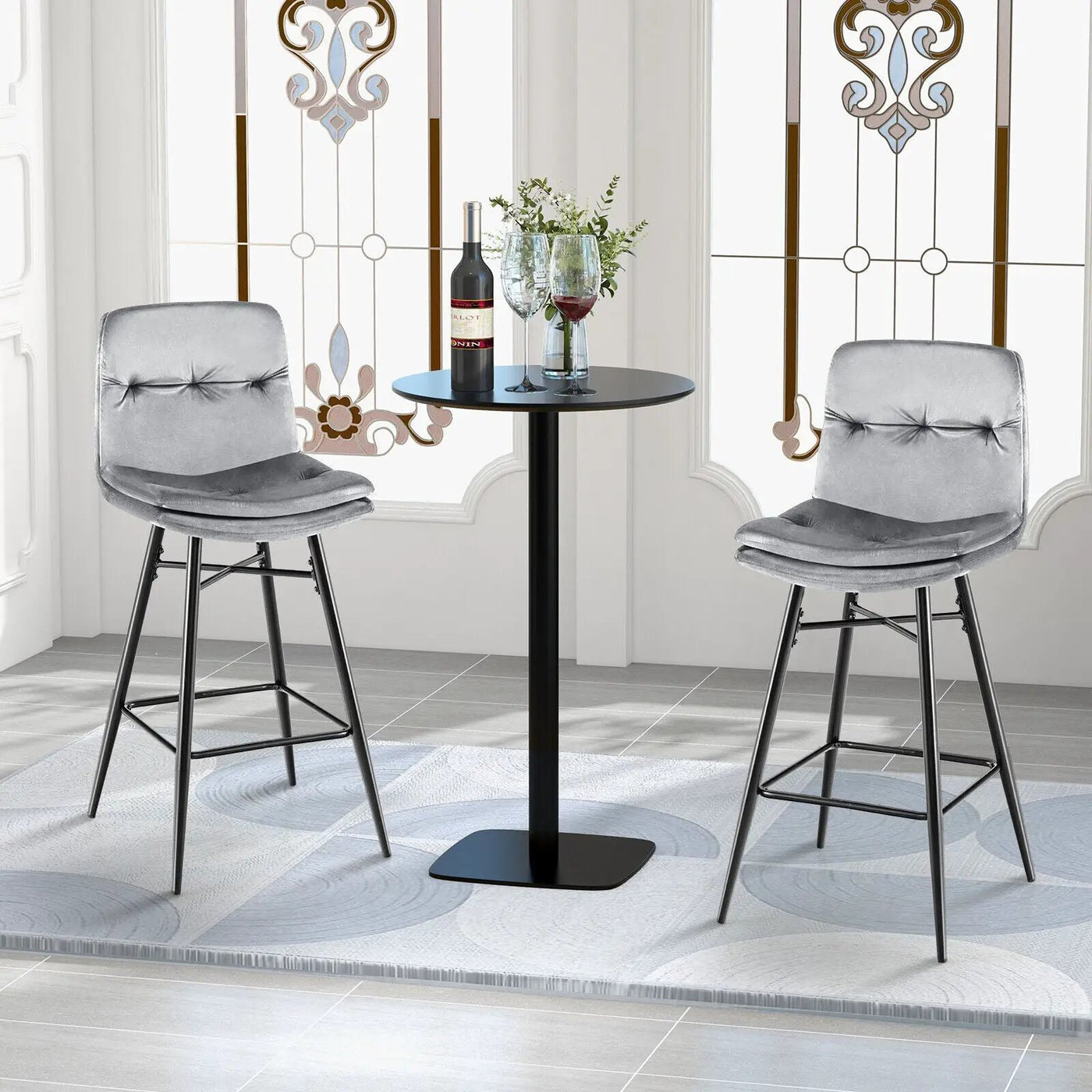 2 Pieces 29 Inch Velvet Bar Stools Set with Tufted Back and Footrests by DirectDeals