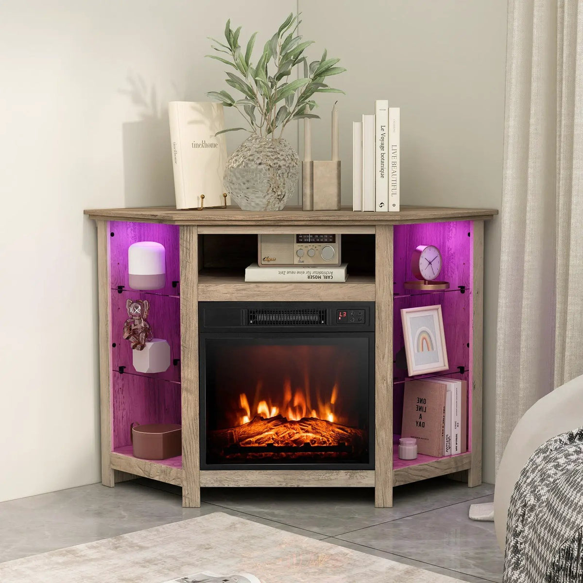 Fireplace Corner TV Stand with LED Lights and Smart APP Control for 50 Inches TV by DirectDeals