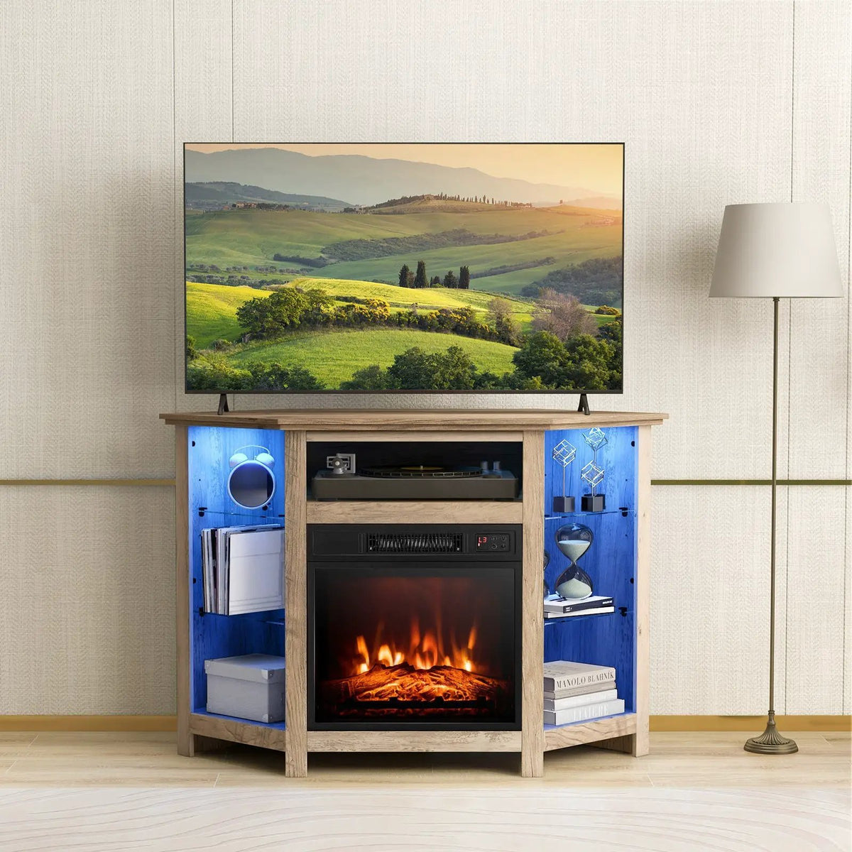 Fireplace Corner TV Stand with LED Lights and Smart APP Control for 50 Inches TV by DirectDeals