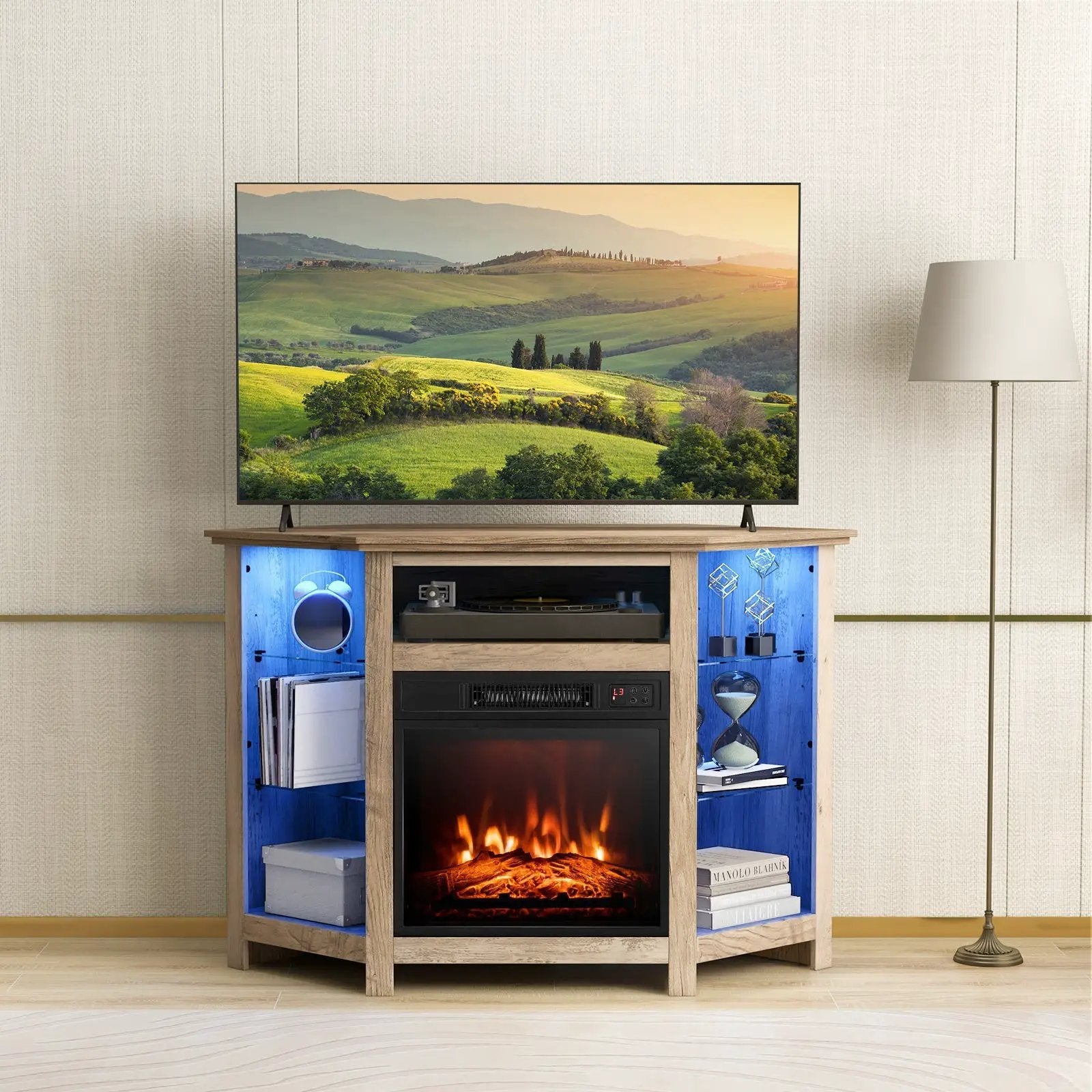 Fireplace Corner TV Stand with LED Lights and Smart APP Control for 50 Inches TV by DirectDeals