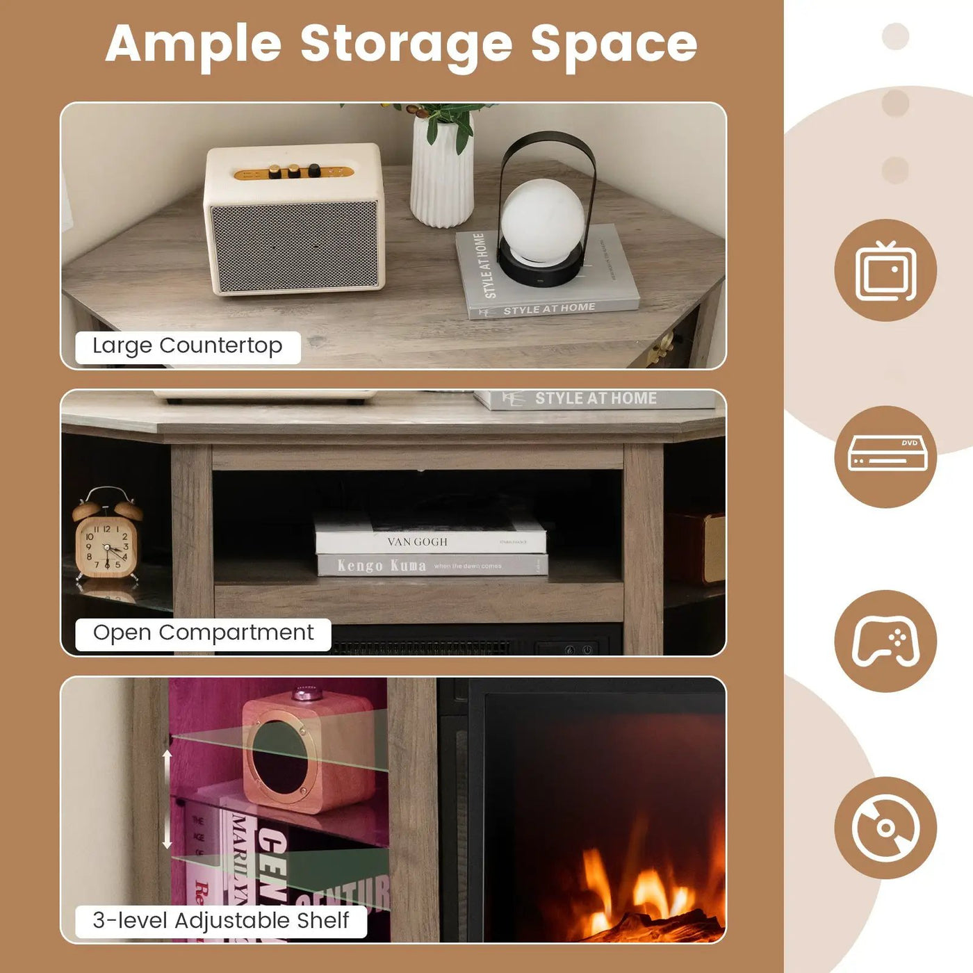 Fireplace Corner TV Stand with LED Lights and Smart APP Control for 50 Inches TV by DirectDeals
