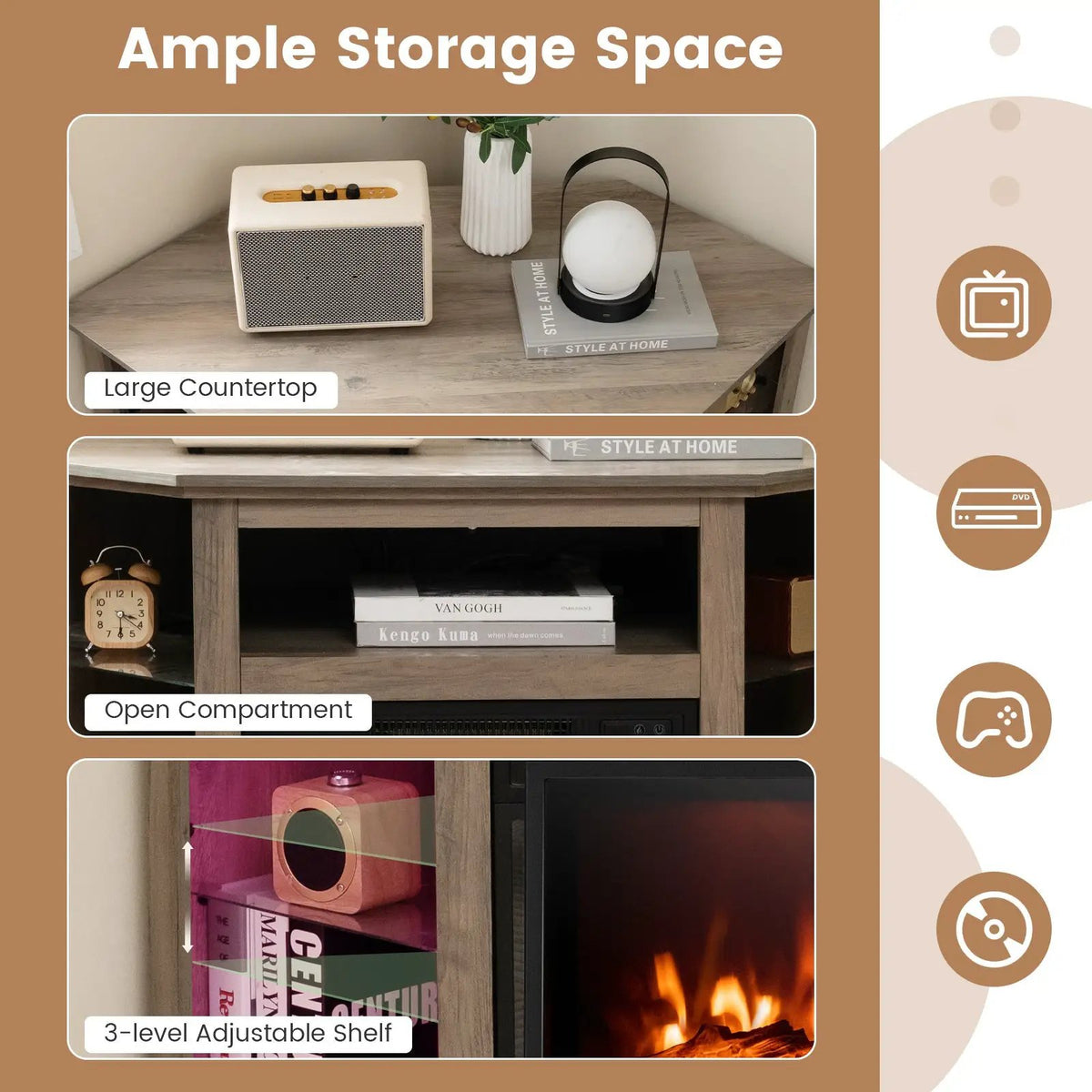 Fireplace Corner TV Stand with LED Lights and Smart APP Control for 50 Inches TV by DirectDeals