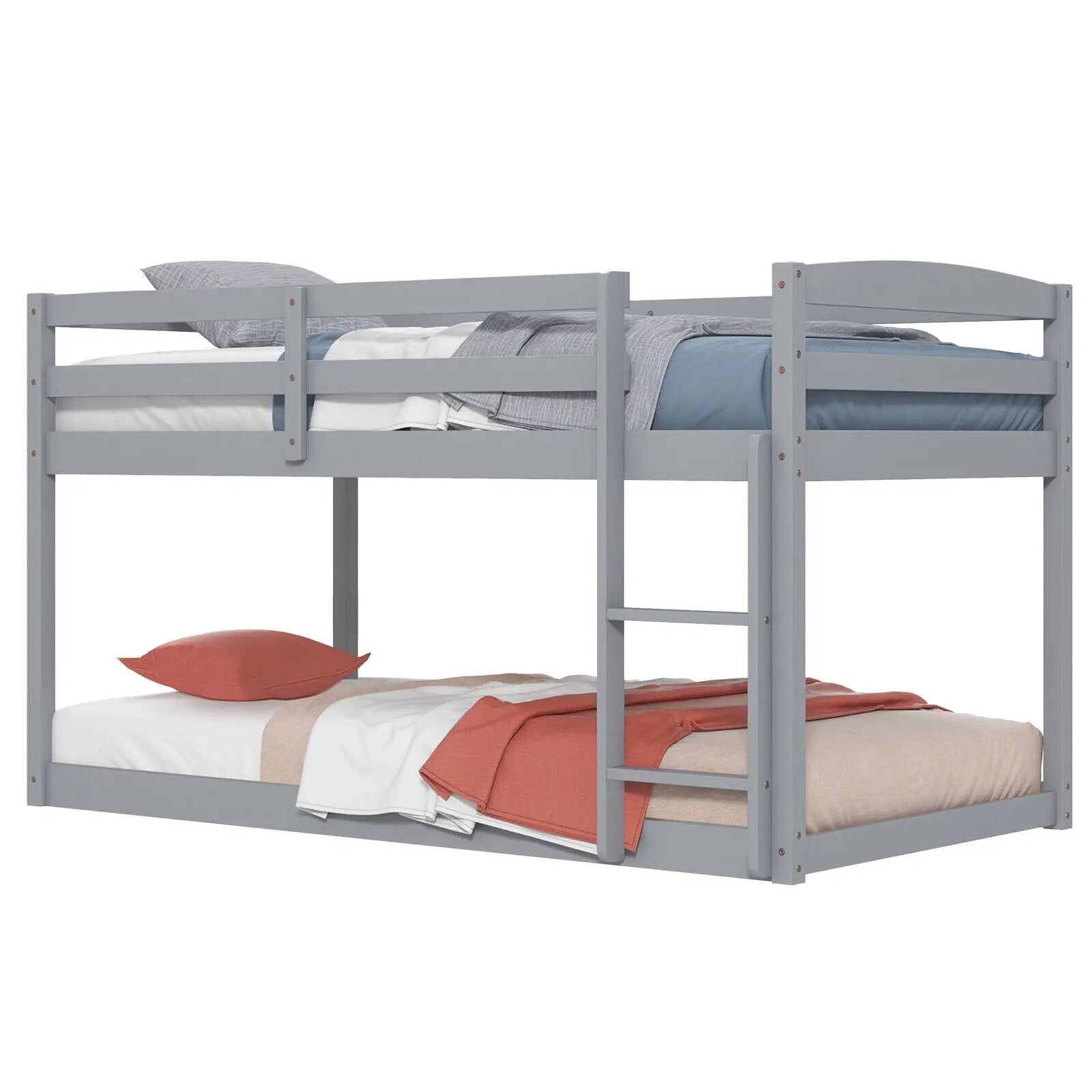 Twin Size Bunk Bed with High Guardrails and Integrated Ladder by DirectDeals