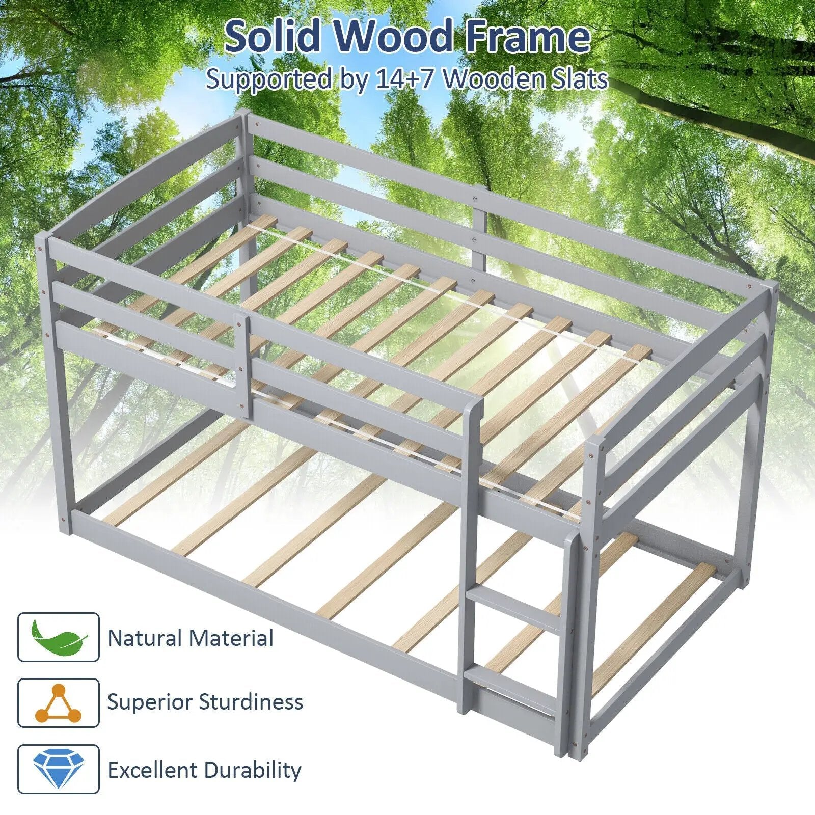 Twin Size Bunk Bed with High Guardrails and Integrated Ladder by DirectDeals