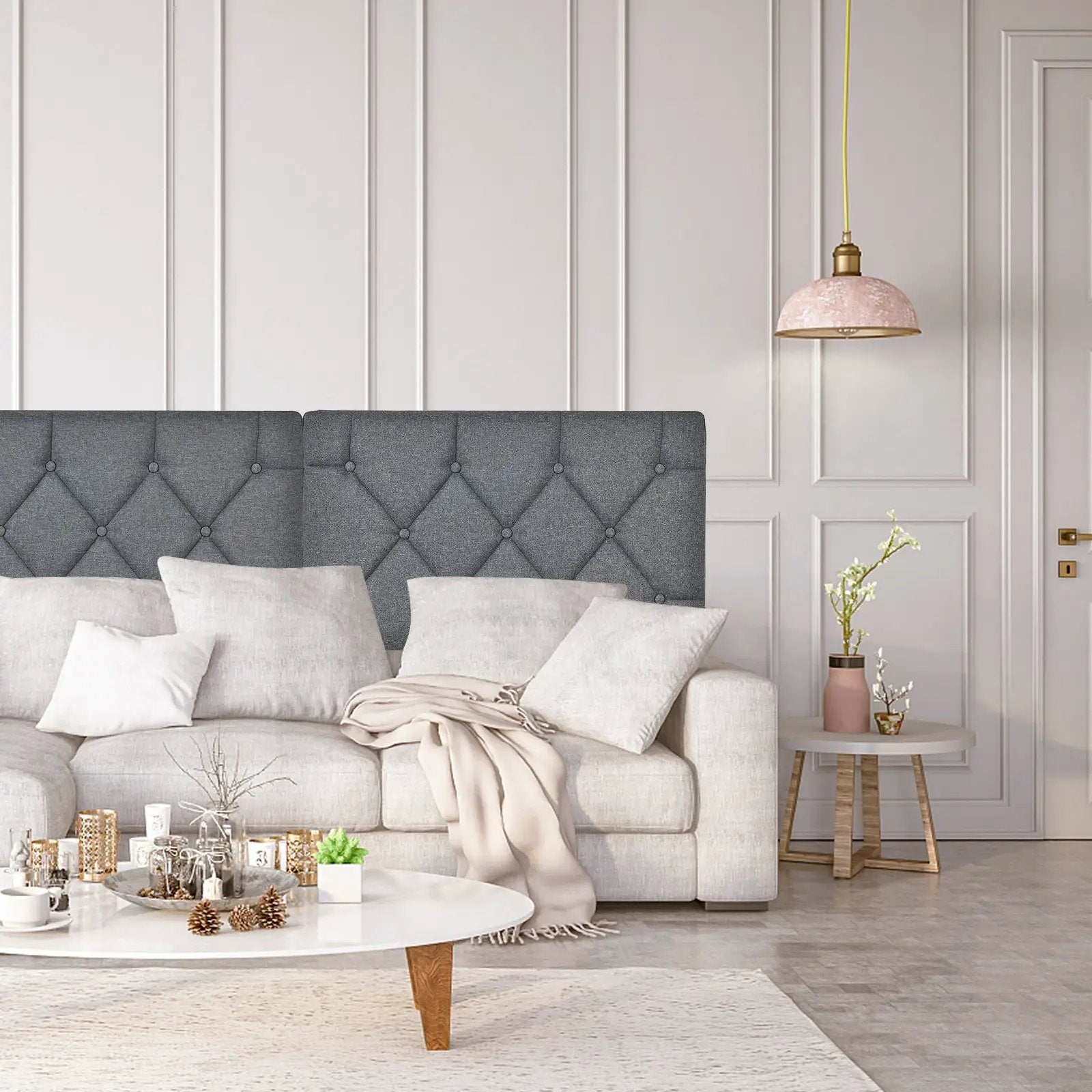 Upholstered Wall Mounted Headboard with Tufted Button Linen Fabric by DirectDeals