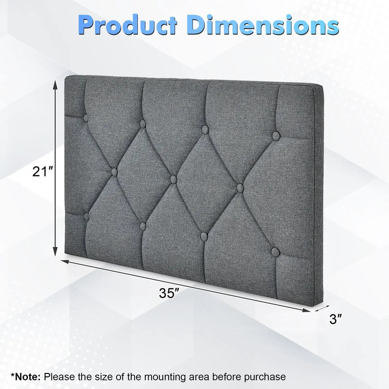 Upholstered Wall Mounted Headboard with Tufted Button Linen Fabric by DirectDeals