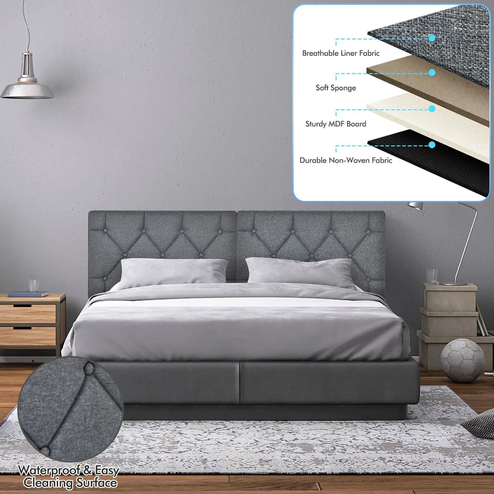 Upholstered Wall Mounted Headboard with Tufted Button Linen Fabric by DirectDeals
