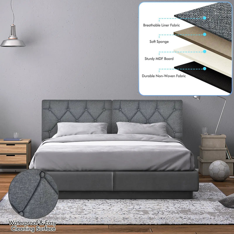 Upholstered Wall Mounted Headboard with Tufted Button Linen Fabric by DirectDeals