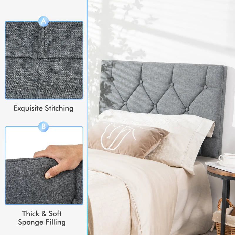 Upholstered Wall Mounted Headboard with Tufted Button Linen Fabric by DirectDeals