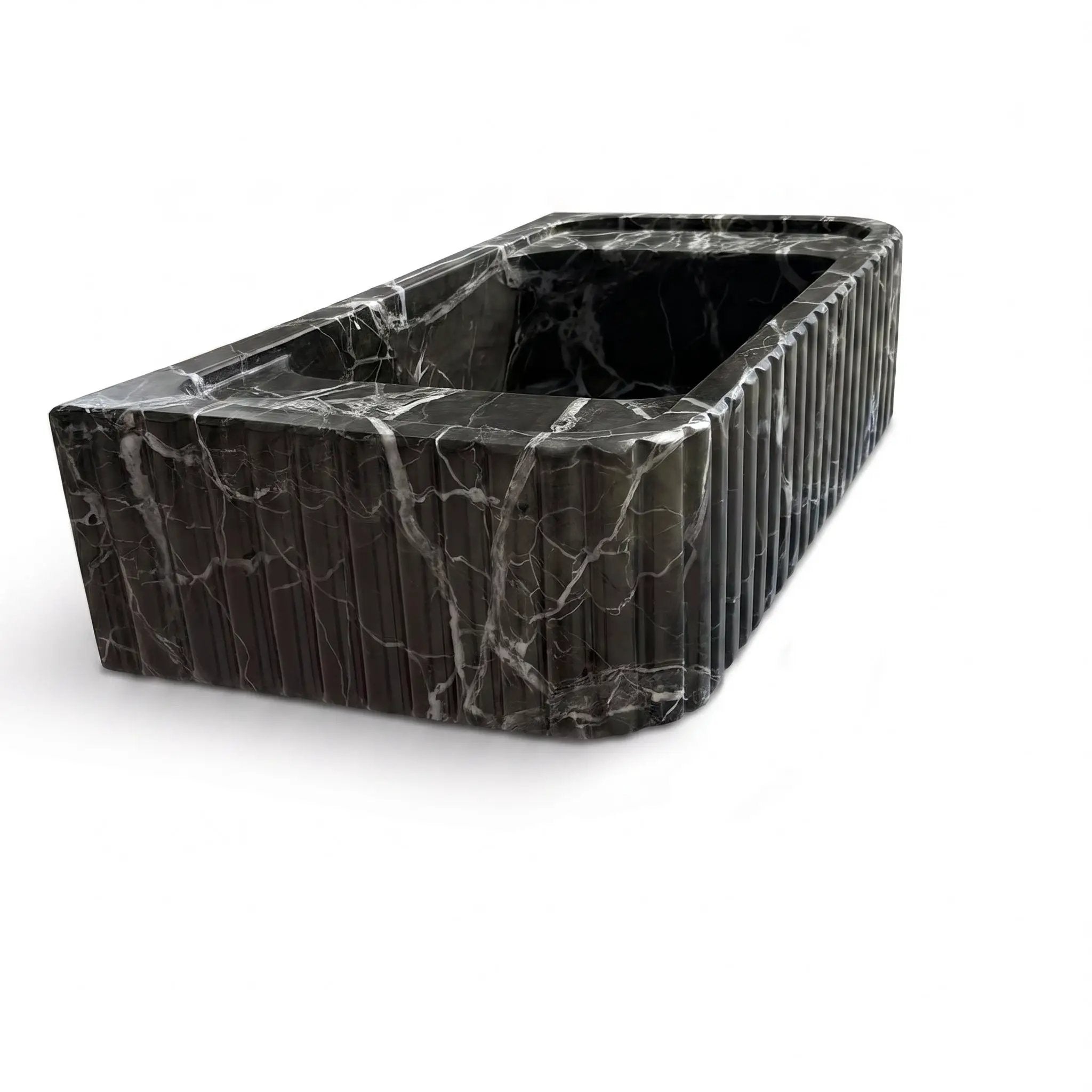 Green Levanto Marble Rectangular Wall Mount Fluted Bathroom Sink by GMSTONE