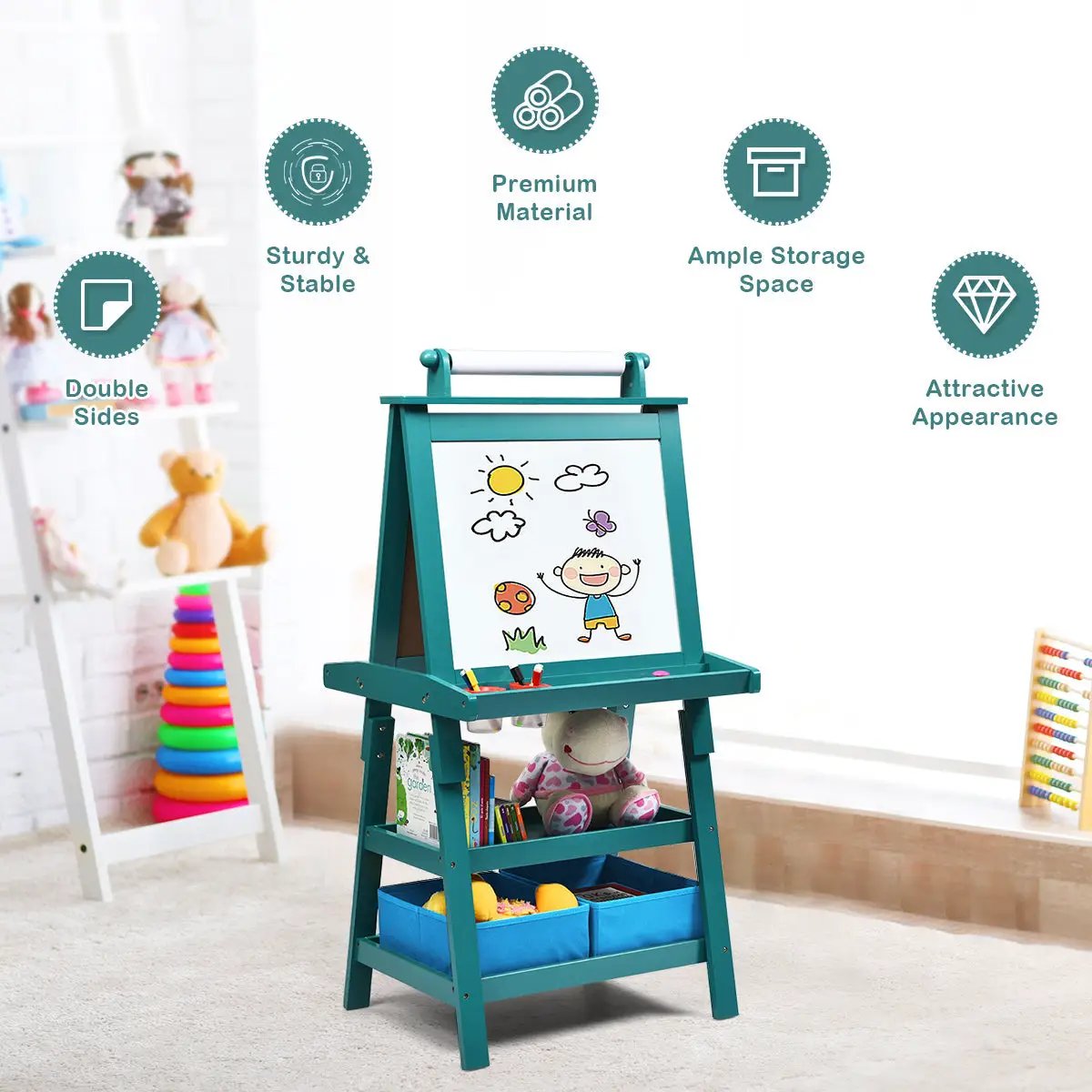 3 in 1 Double-Sided Storage Art Easel-Brown by DirectDeals