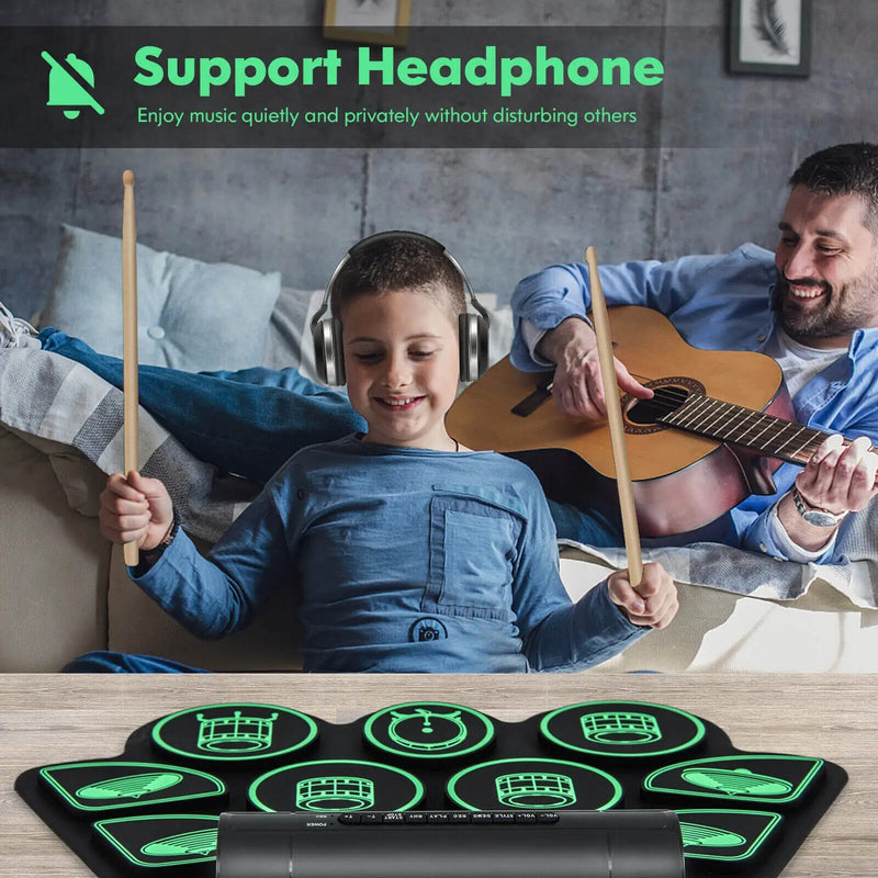 Electronic Drum Set with 2 Build-in Stereo Speakers for Kids by DirectDeals