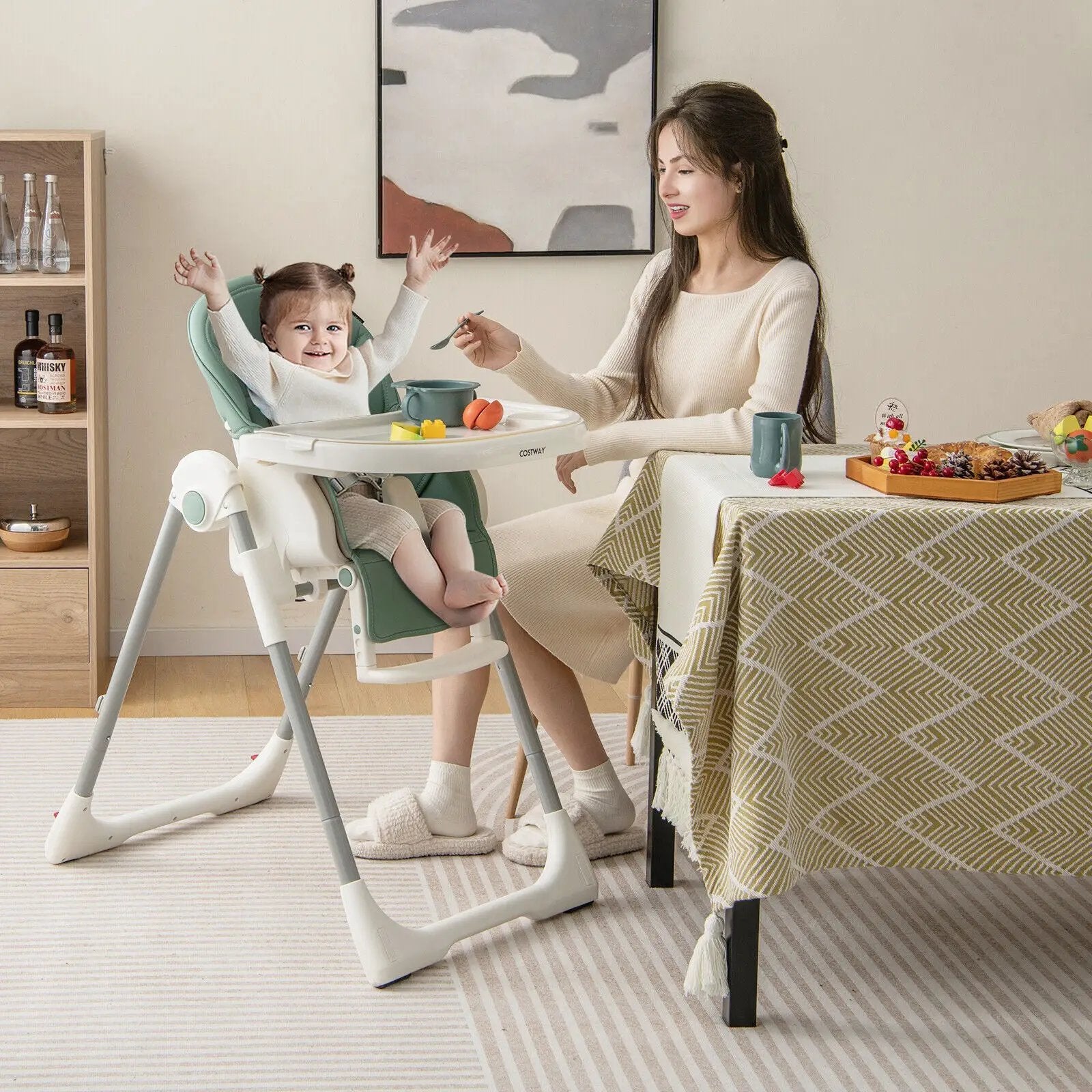 4-in-1 Foldable Baby High Chair with 7 Adjustable Heights and Free Toys Bar by DirectDeals