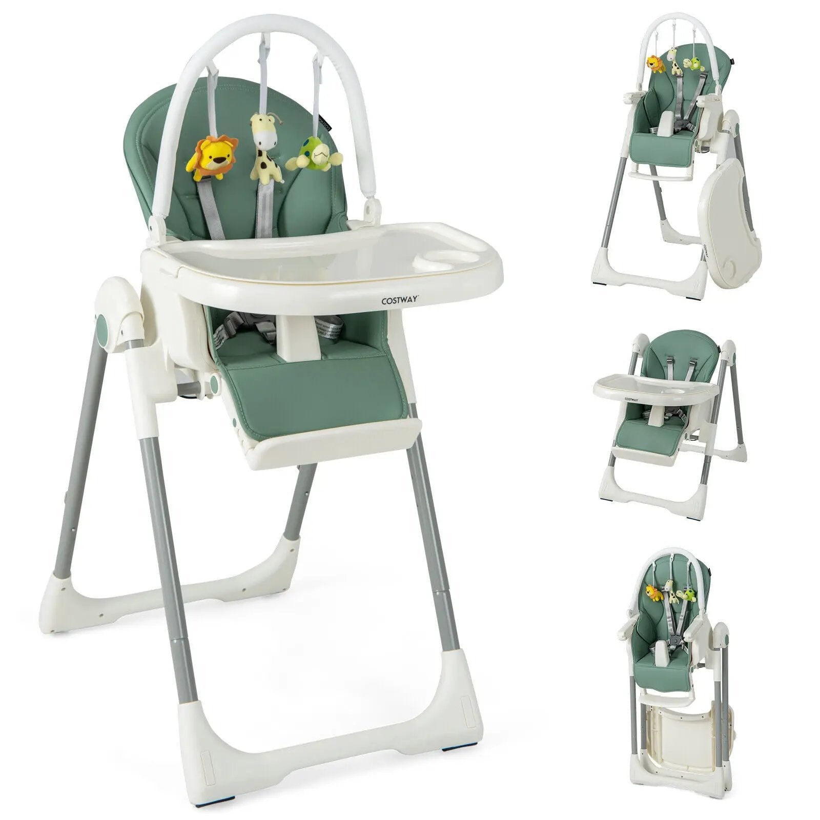 4-in-1 Foldable Baby High Chair with 7 Adjustable Heights and Free Toys Bar by DirectDeals