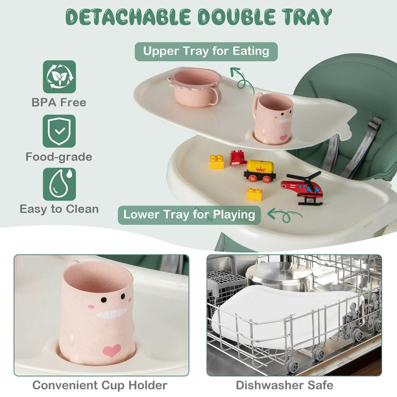4-in-1 Foldable Baby High Chair with 7 Adjustable Heights and Free Toys Bar by DirectDeals