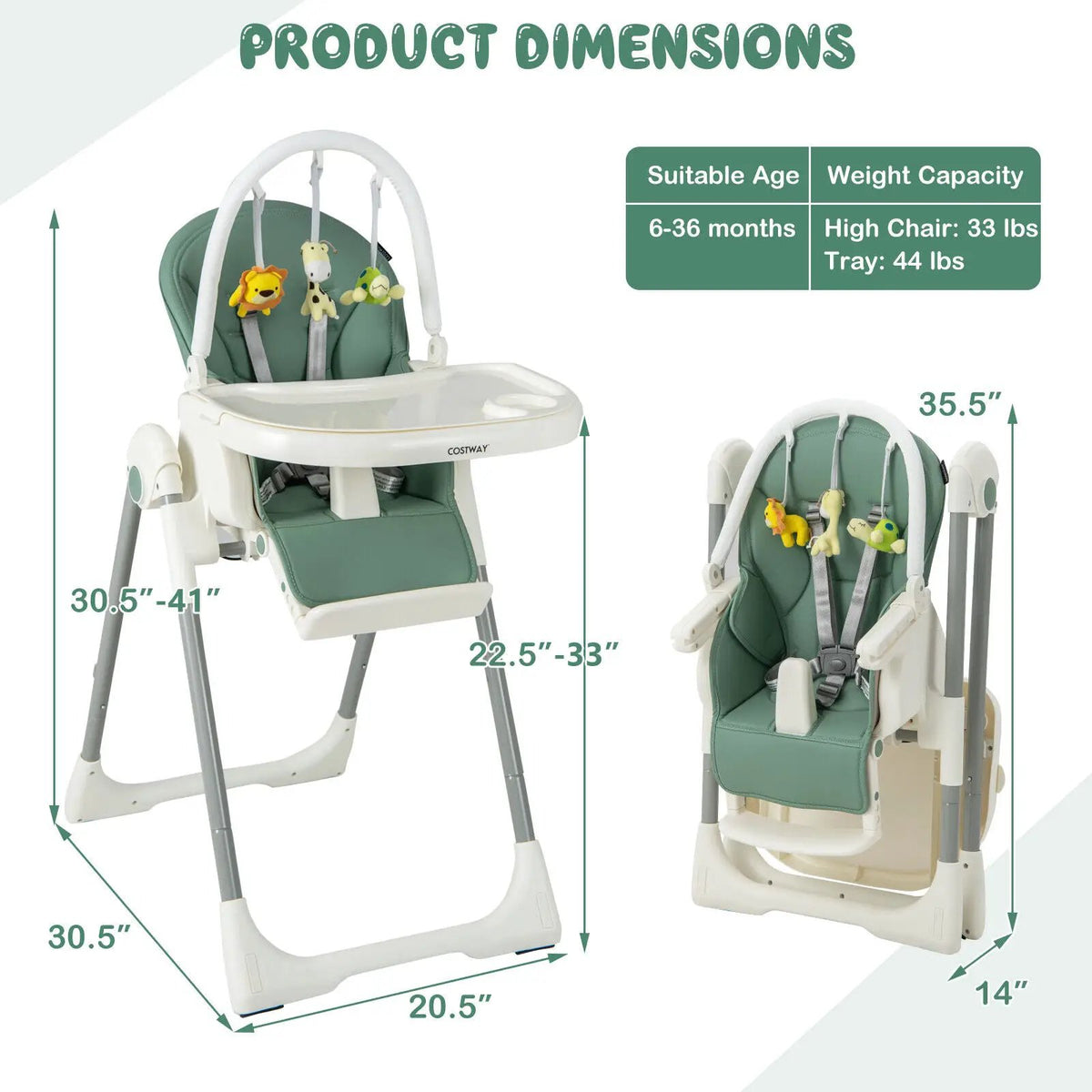 4-in-1 Foldable Baby High Chair with 7 Adjustable Heights and Free Toys Bar by DirectDeals