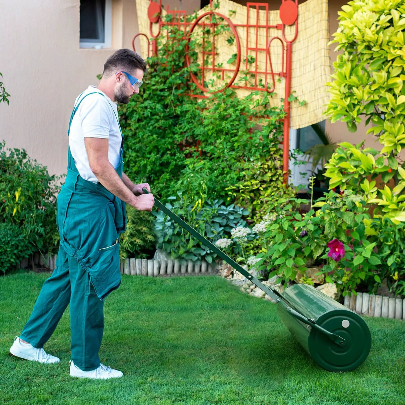 Metal Lawn Roller with Detachable Gripping Handle by DirectDeals