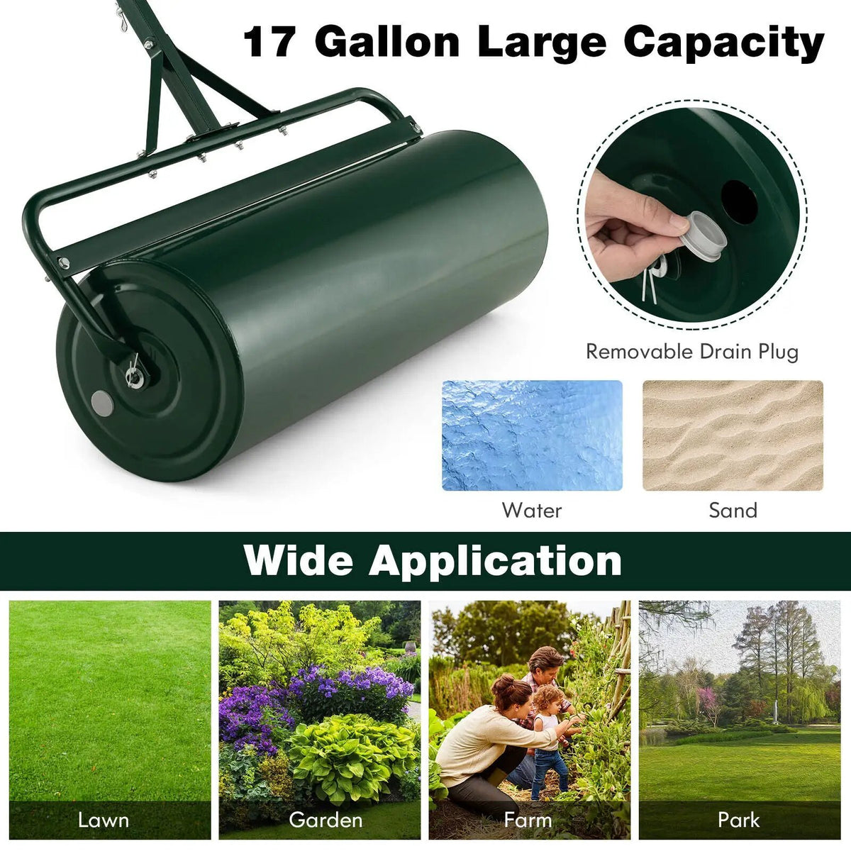 Metal Lawn Roller with Detachable Gripping Handle by DirectDeals