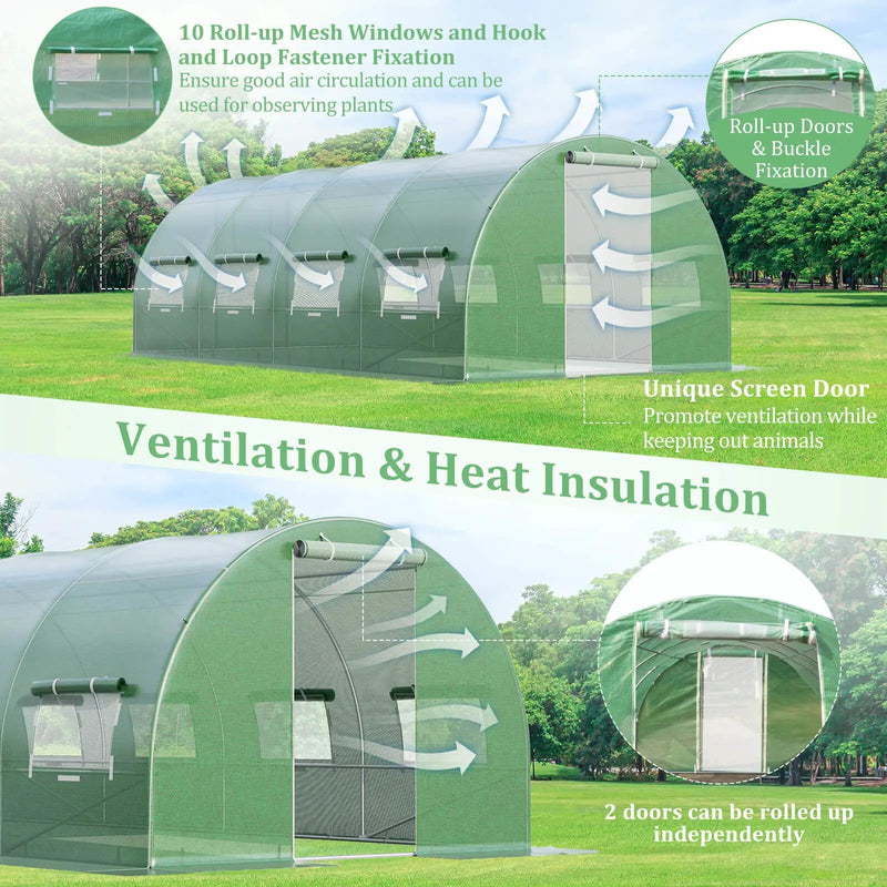 20 x 10 x 6.6 Feet Greenhouse with Windows and Doors for Outdoor-Green by DirectDeals