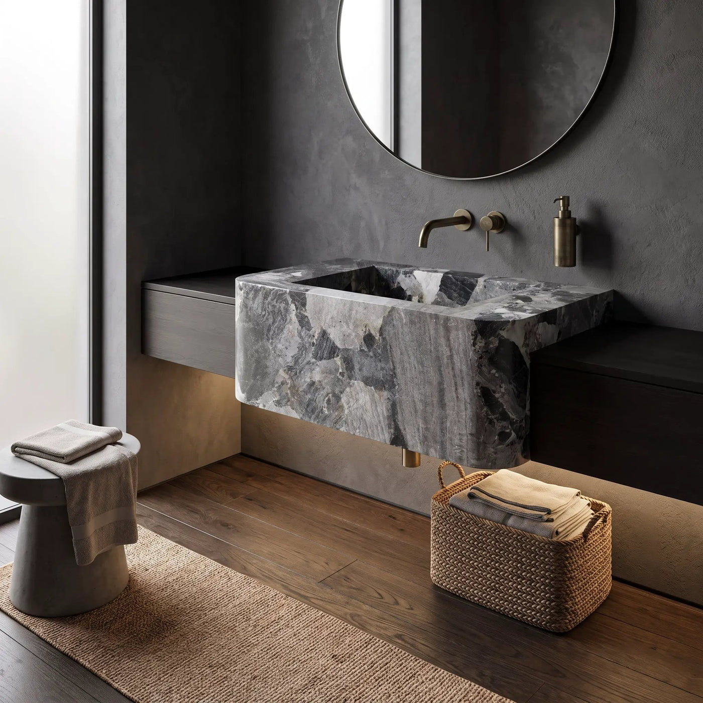 Exotic Grey Marble Wall-mount Bathroom Sink 19x30 by GMSTONE