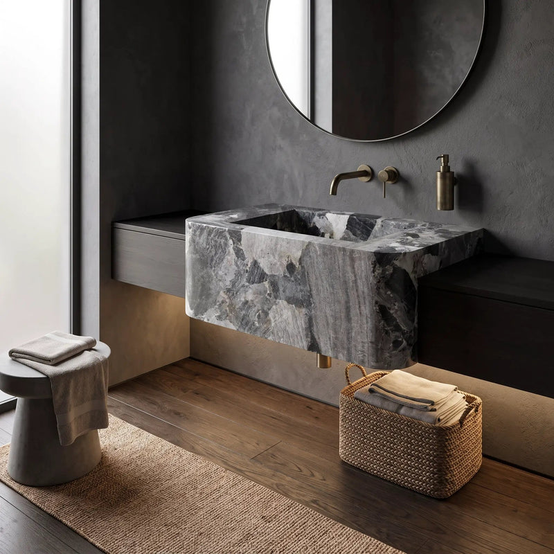 Exotic Grey Marble Wall-mount Bathroom Sink 19x30 by GMSTONE