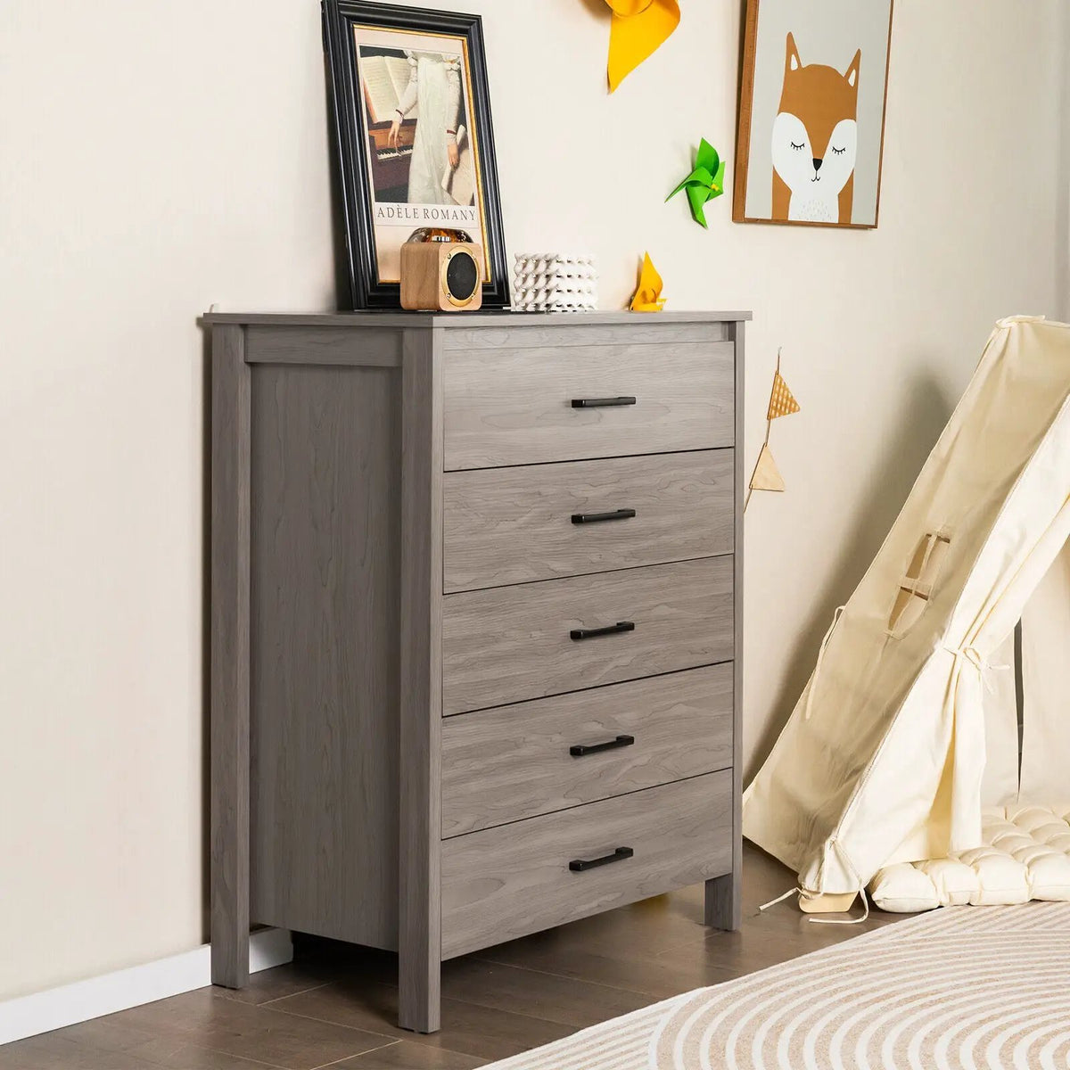 Modern 5-Drawer Multipurpose Chest Dresser with Metal Handles by DirectDeals