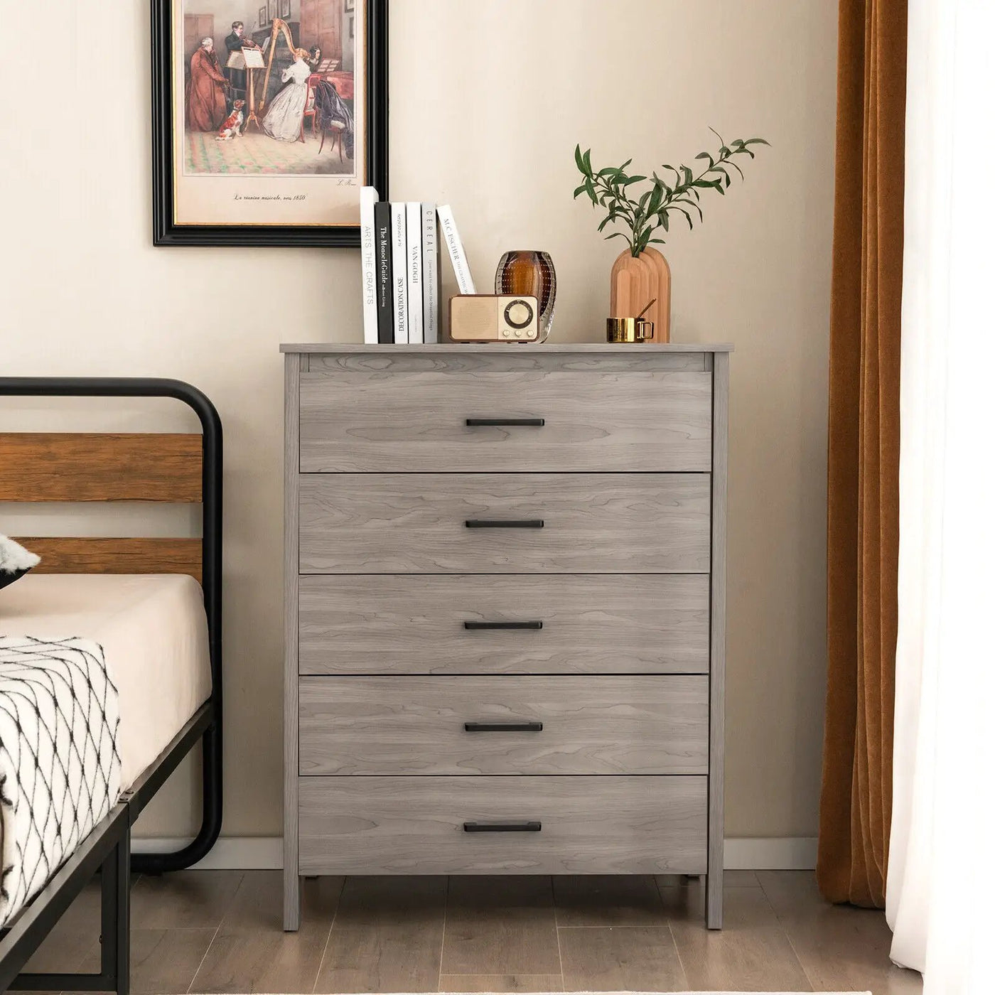 Modern 5-Drawer Multipurpose Chest Dresser with Metal Handles by DirectDeals