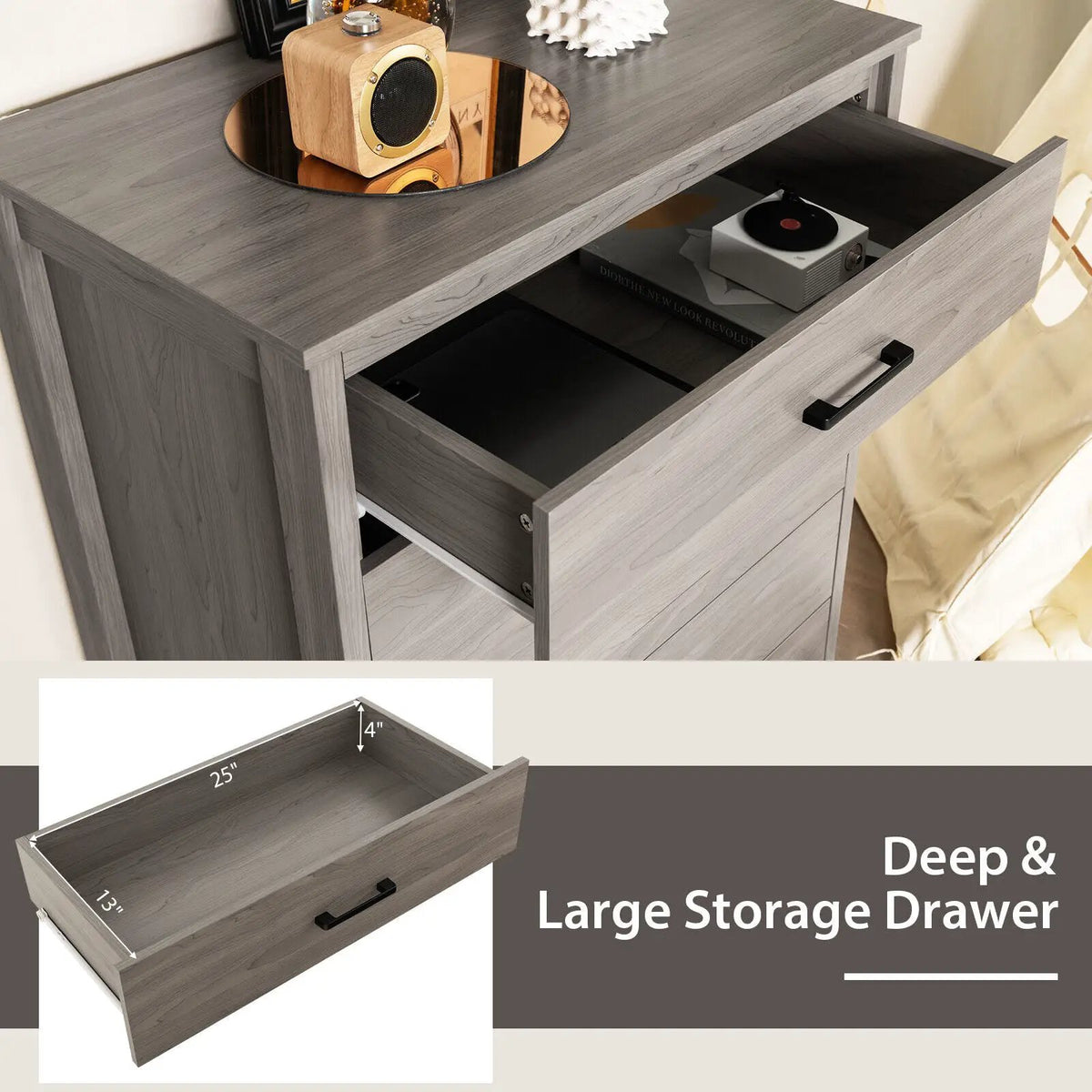 Modern 5-Drawer Multipurpose Chest Dresser with Metal Handles by DirectDeals