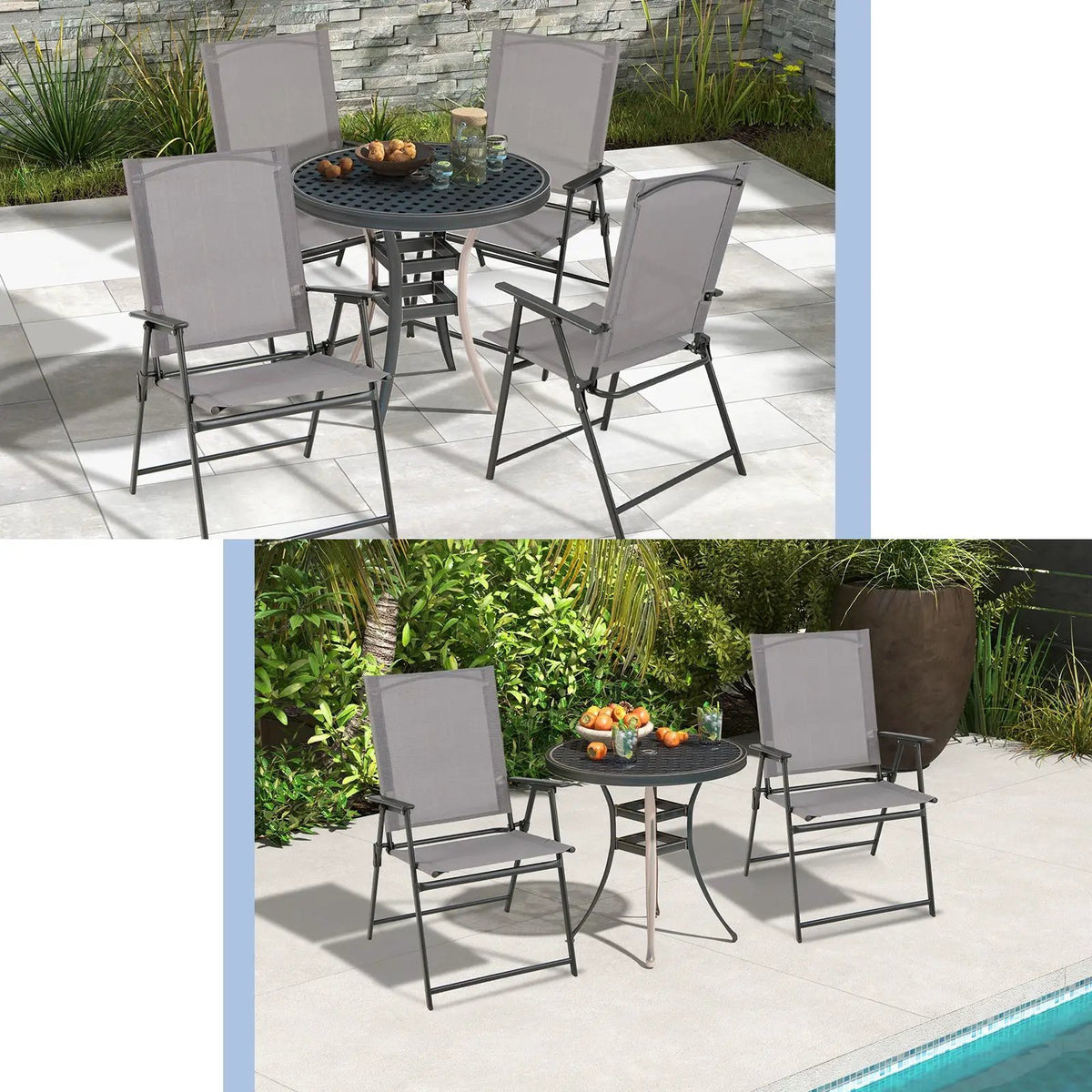 2 Pieces Patio Folding Chairs with Armrests for Deck Garden Yard by DirectDeals