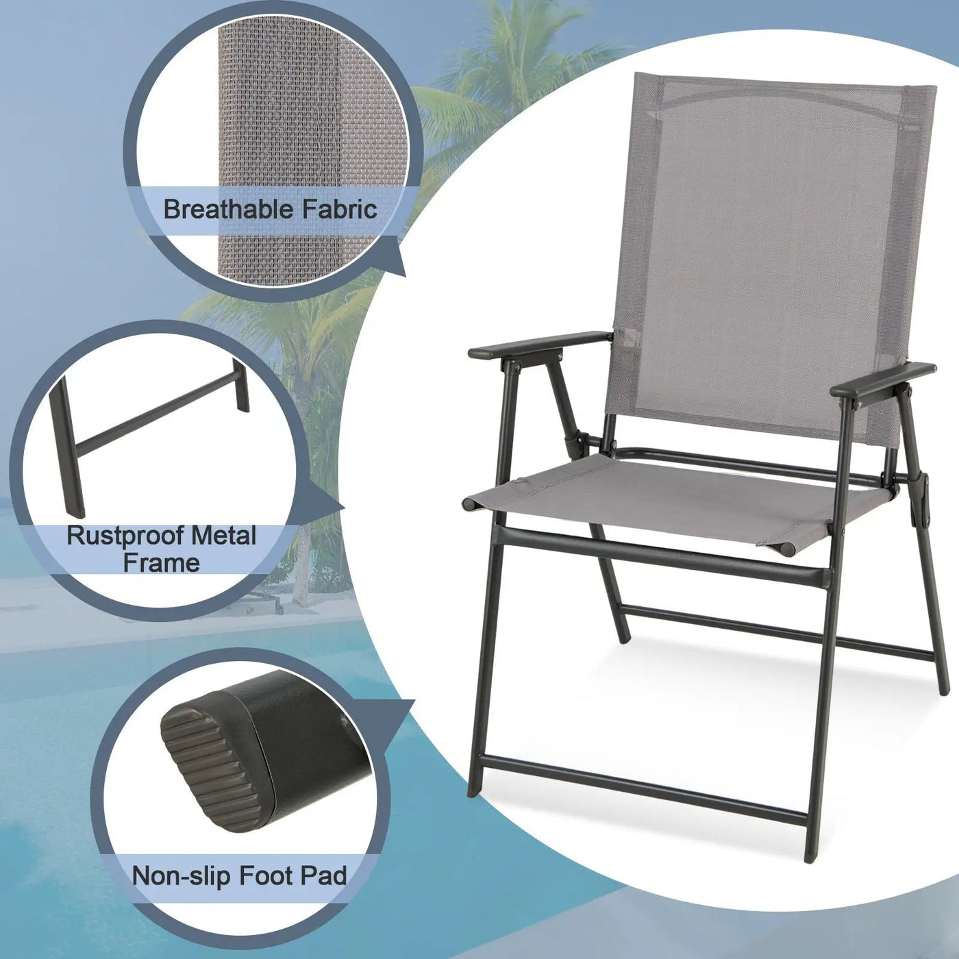 2 Pieces Patio Folding Chairs with Armrests for Deck Garden Yard by DirectDeals