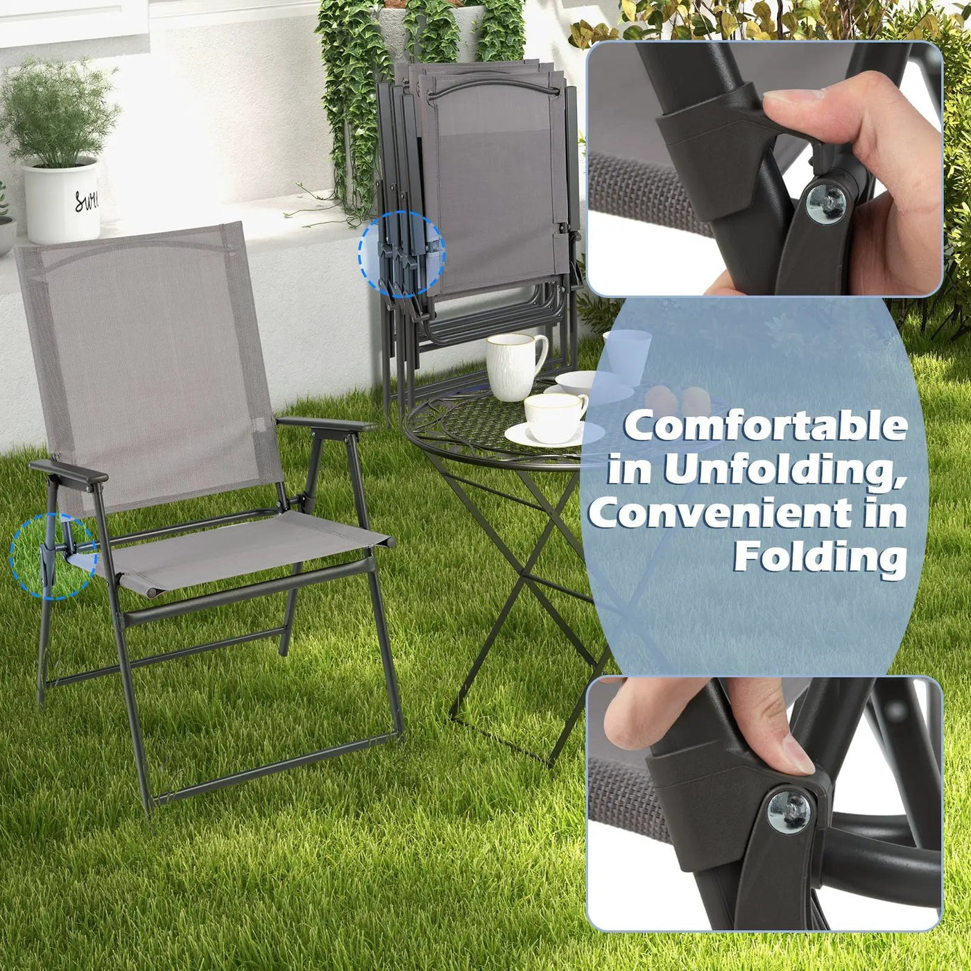 2 Pieces Patio Folding Chairs with Armrests for Deck Garden Yard by DirectDeals