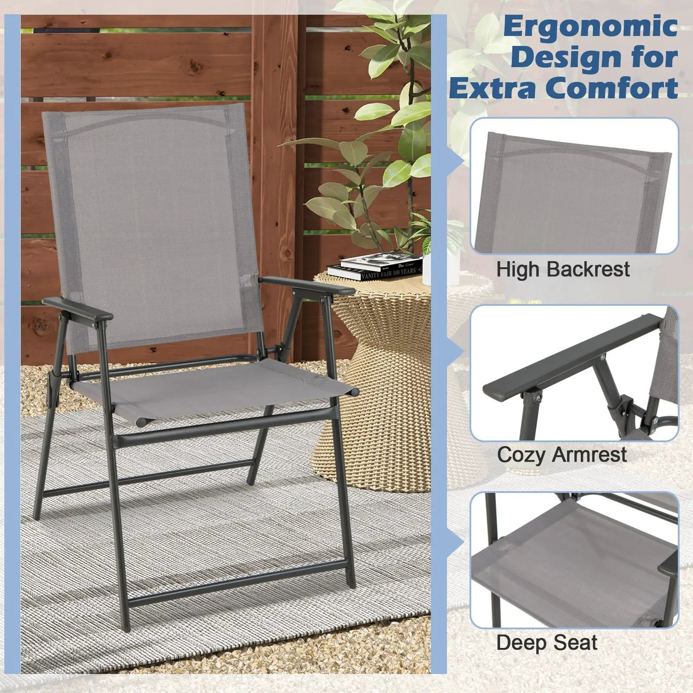 2 Pieces Patio Folding Chairs with Armrests for Deck Garden Yard by DirectDeals