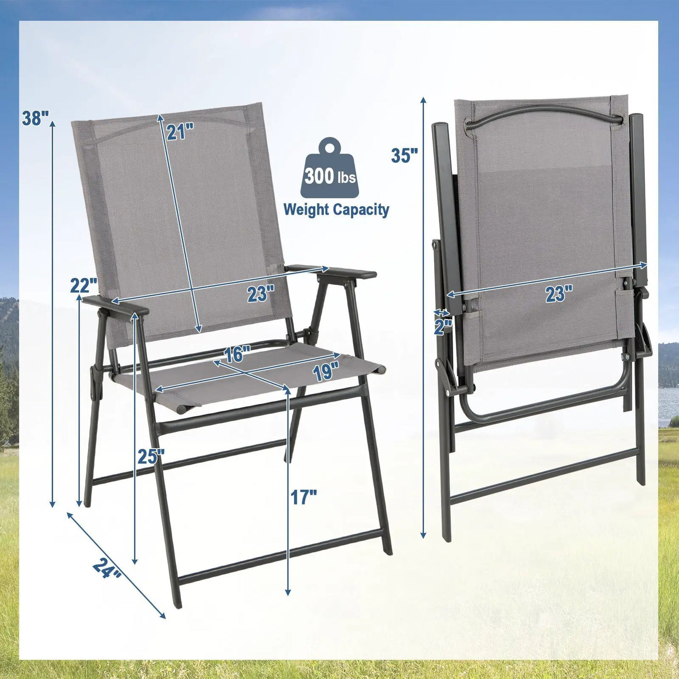 2 Pieces Patio Folding Chairs with Armrests for Deck Garden Yard by DirectDeals