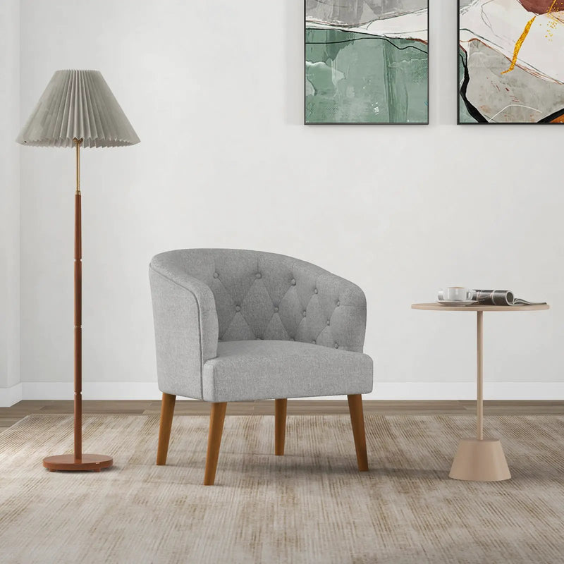 Upholstered Tub Chair with Solid Rubber Wood Legs and Adjustable Foot Pads for Living Room-Gray by DirectDeals
