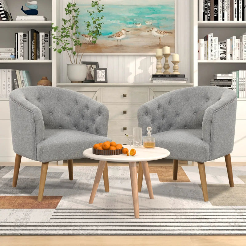 Upholstered Tub Chair with Solid Rubber Wood Legs and Adjustable Foot Pads for Living Room-Gray by DirectDeals