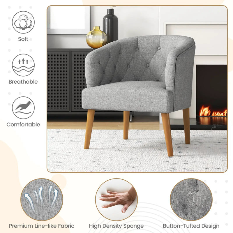 Upholstered Tub Chair with Solid Rubber Wood Legs and Adjustable Foot Pads for Living Room-Gray by DirectDeals
