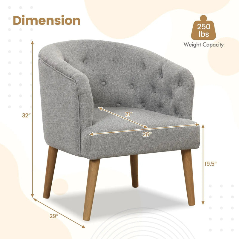 Upholstered Tub Chair with Solid Rubber Wood Legs and Adjustable Foot Pads for Living Room-Gray by DirectDeals