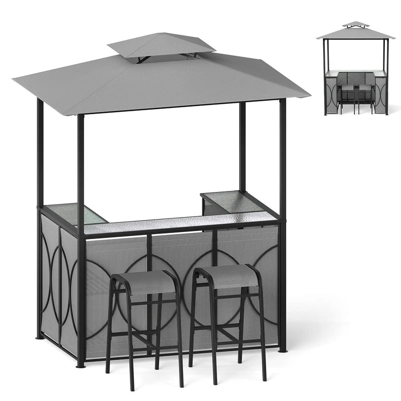 6.5 x 4 x 8 FT Grill Gazebo Set with 2 Bar Stools and Bar Table by DirectDeals