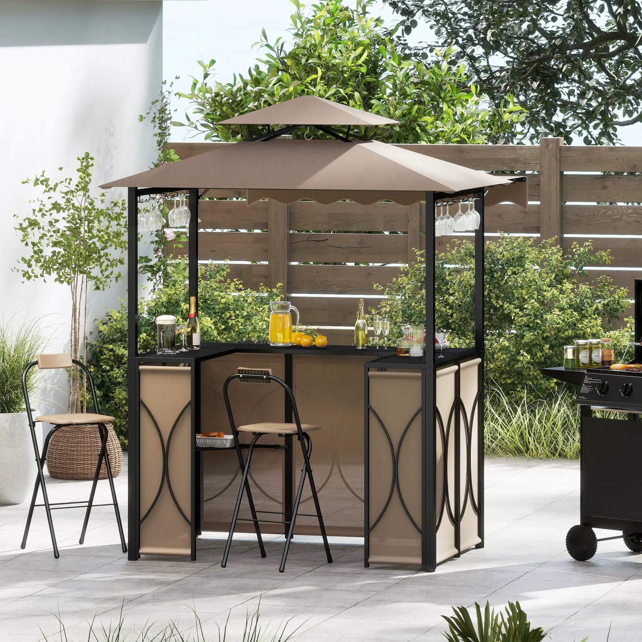 Grill Gazebo with Awning 3-Piece Outdoor BBQ Canopy Double-Tier Soft Top Barbecue Shelter by DirectDeals