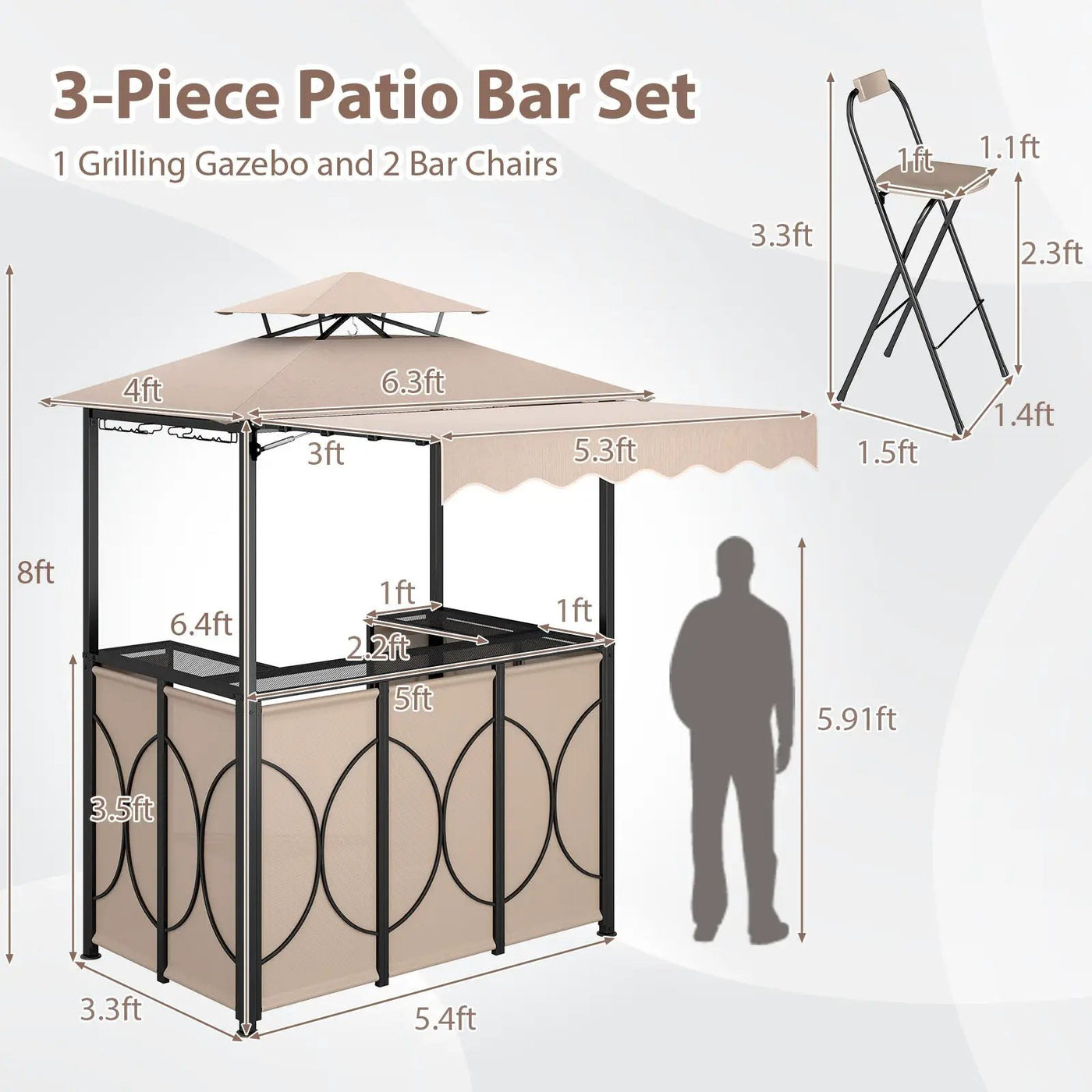 Grill Gazebo with Awning 3-Piece Outdoor BBQ Canopy Double-Tier Soft Top Barbecue Shelter by DirectDeals