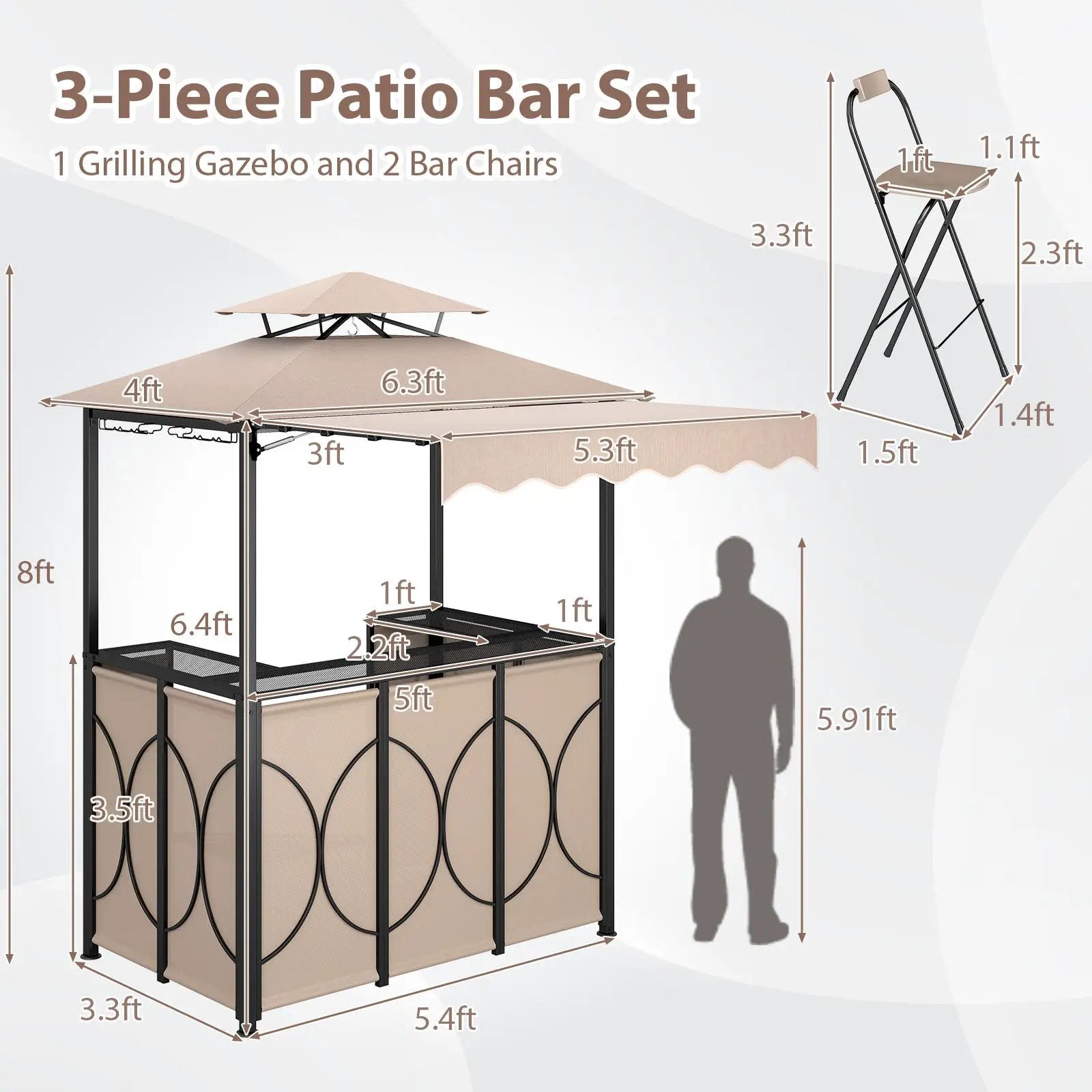Grill Gazebo with Awning 3-Piece Outdoor BBQ Canopy Double-Tier Soft Top Barbecue Shelter by DirectDeals