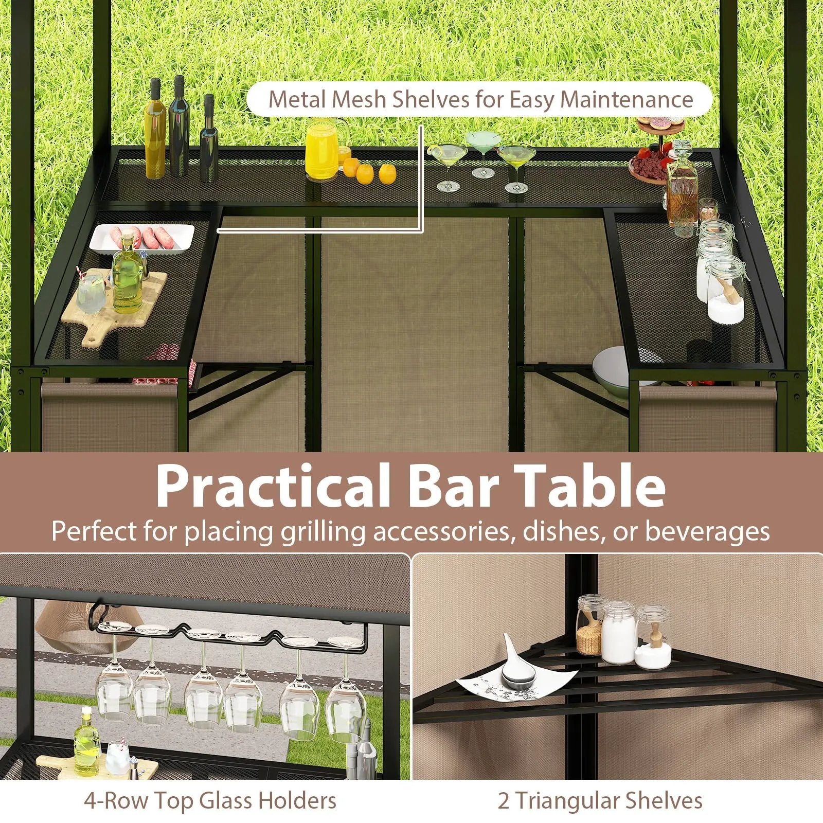 Grill Gazebo with Awning 3-Piece Outdoor BBQ Canopy Double-Tier Soft Top Barbecue Shelter by DirectDeals