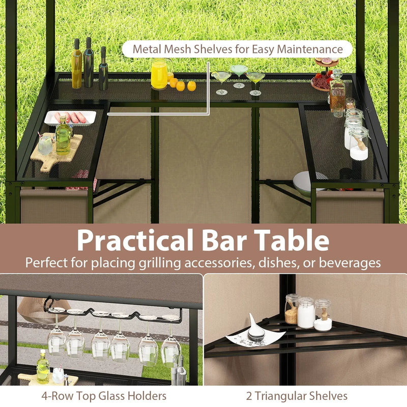 Grill Gazebo with Awning 3-Piece Outdoor BBQ Canopy Double-Tier Soft Top Barbecue Shelter by DirectDeals